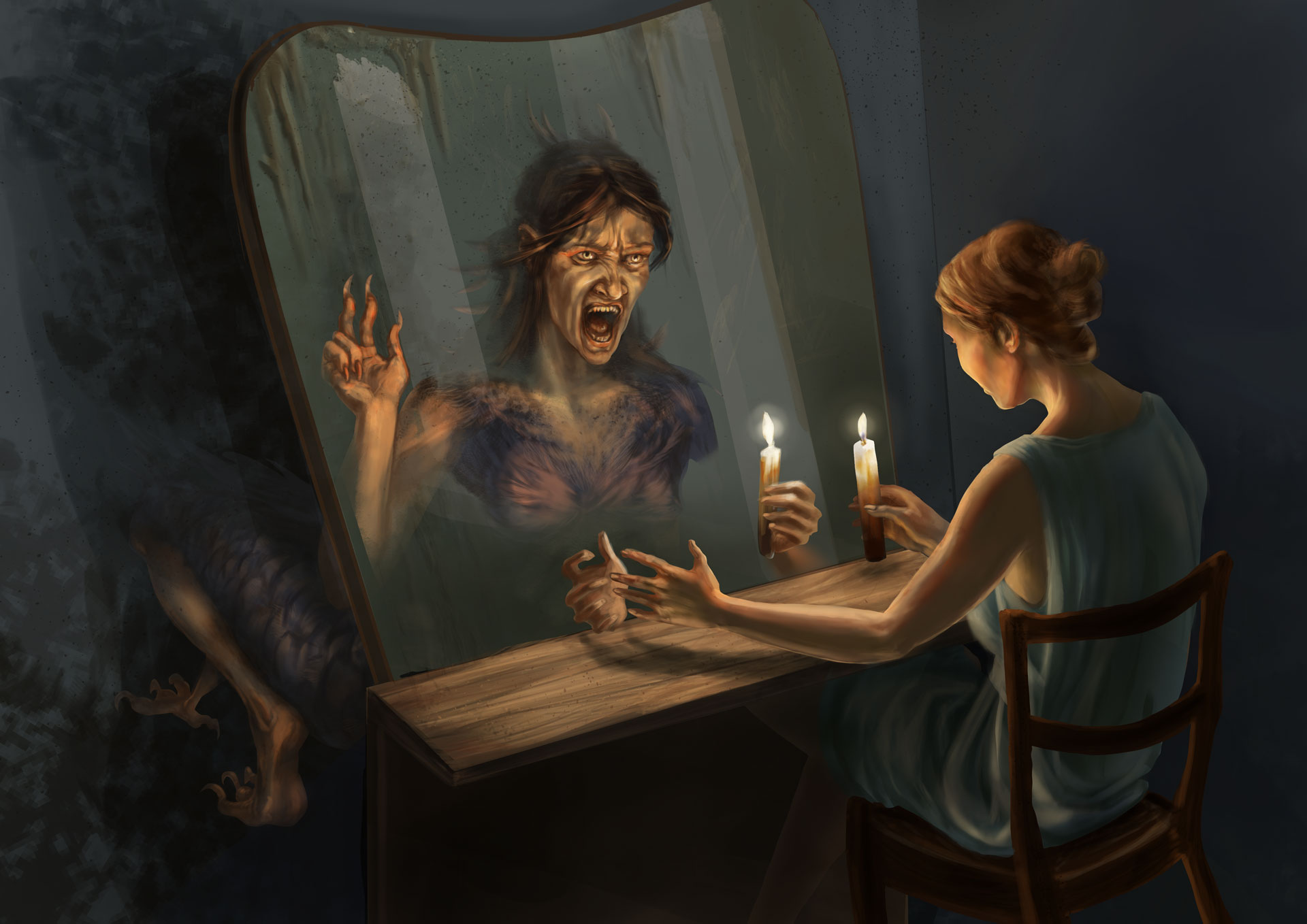 Bloody Mary appearing at the mirror